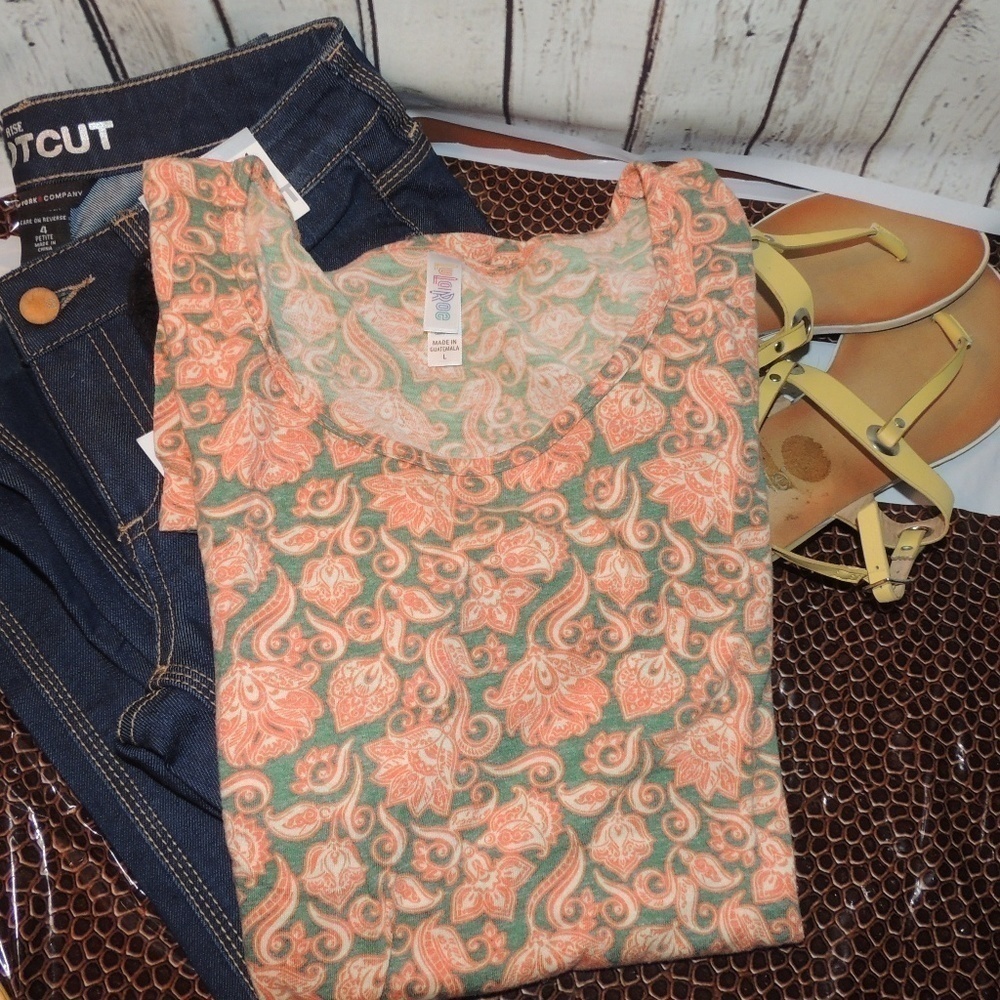 LulaRoe Irma large peach and grey